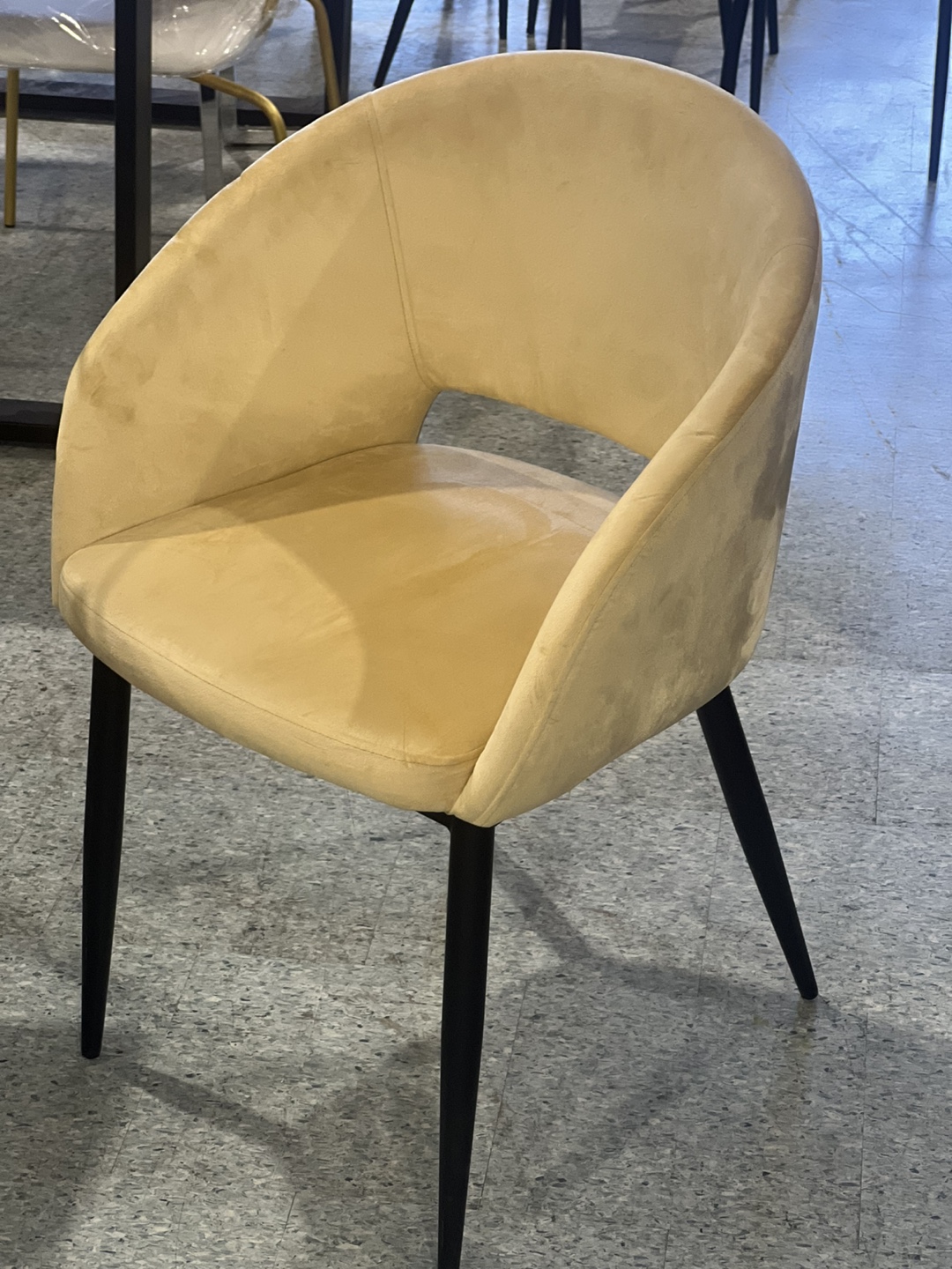 Beige Velvet Dining Chair with Black Legs