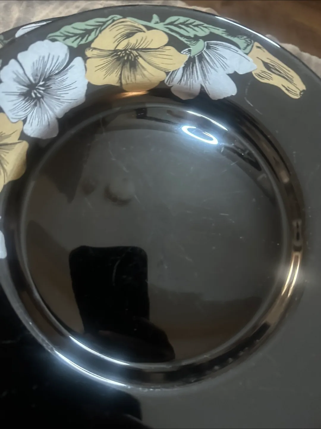 Vintage Black Glass Dinnerware Set with Floral Design image indicator(6)