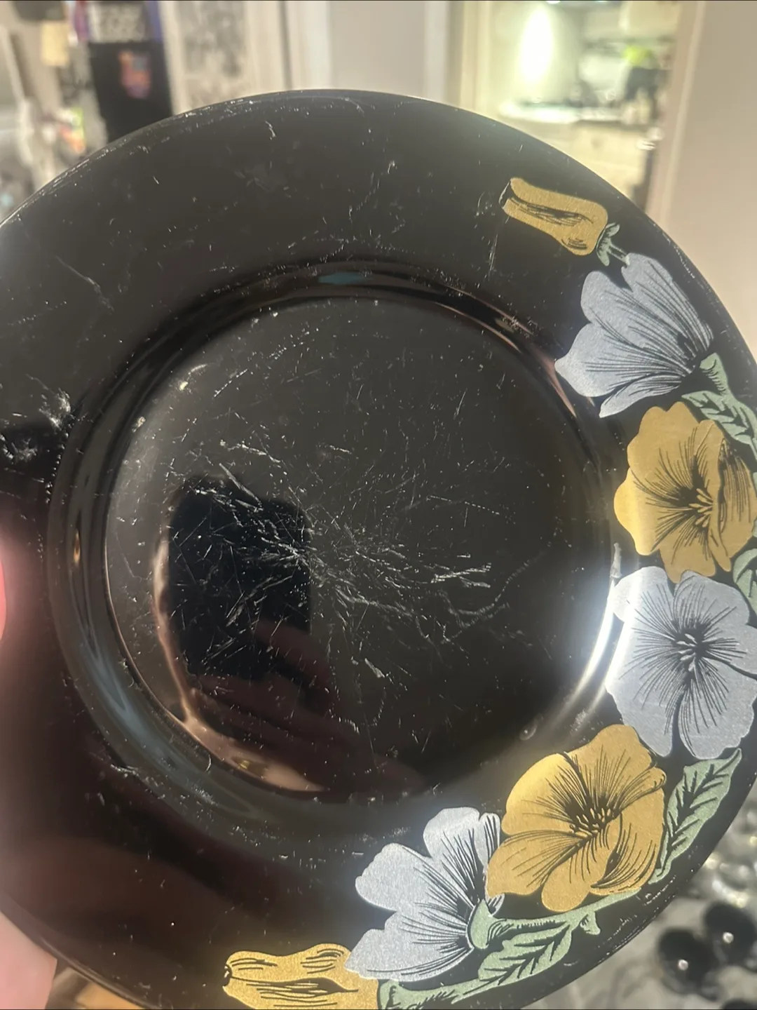 Vintage Black Glass Dinnerware Set with Floral Design image indicator(3)