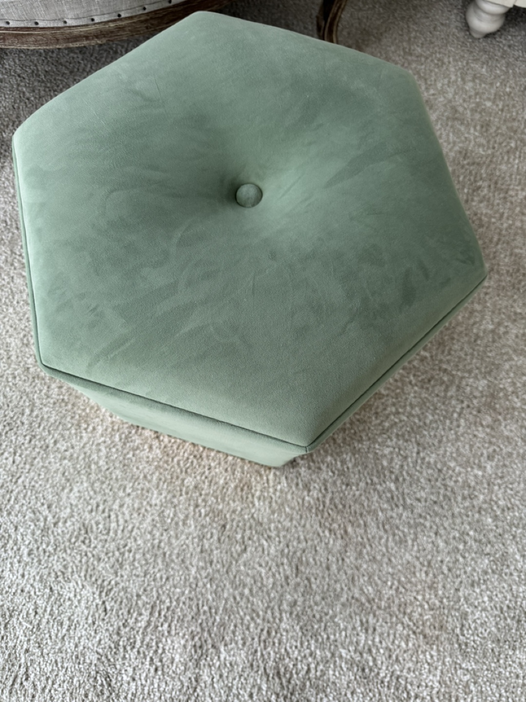 Hexagon Velvet Ottoman with Gold Base - photo 2