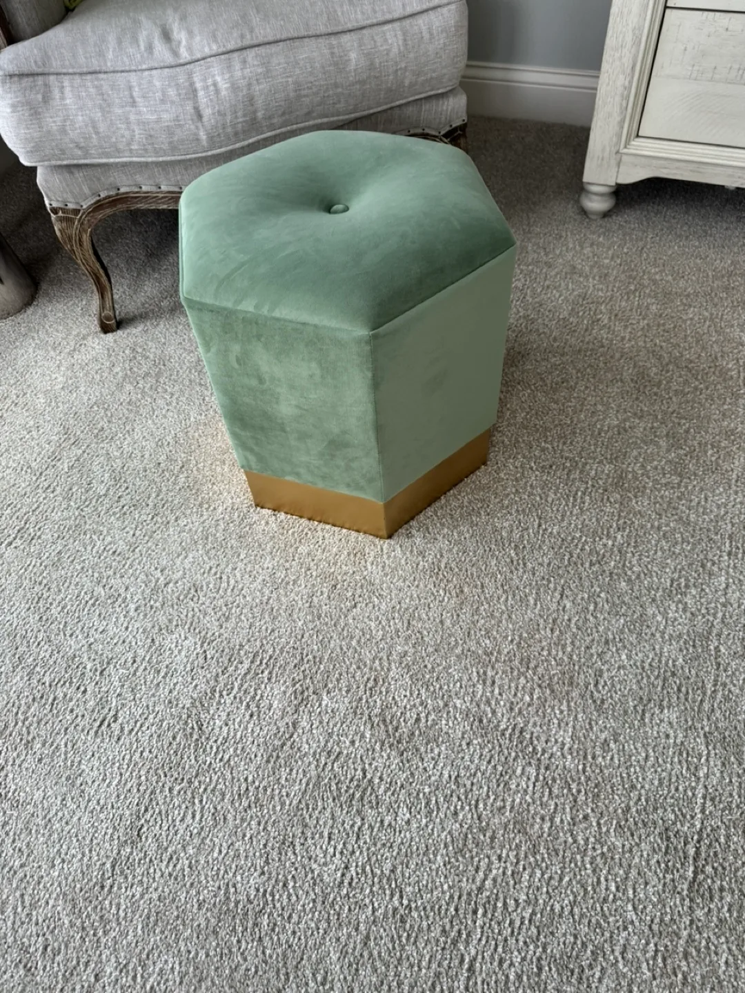 Hexagon Velvet Ottoman with Gold Base thumbnail
