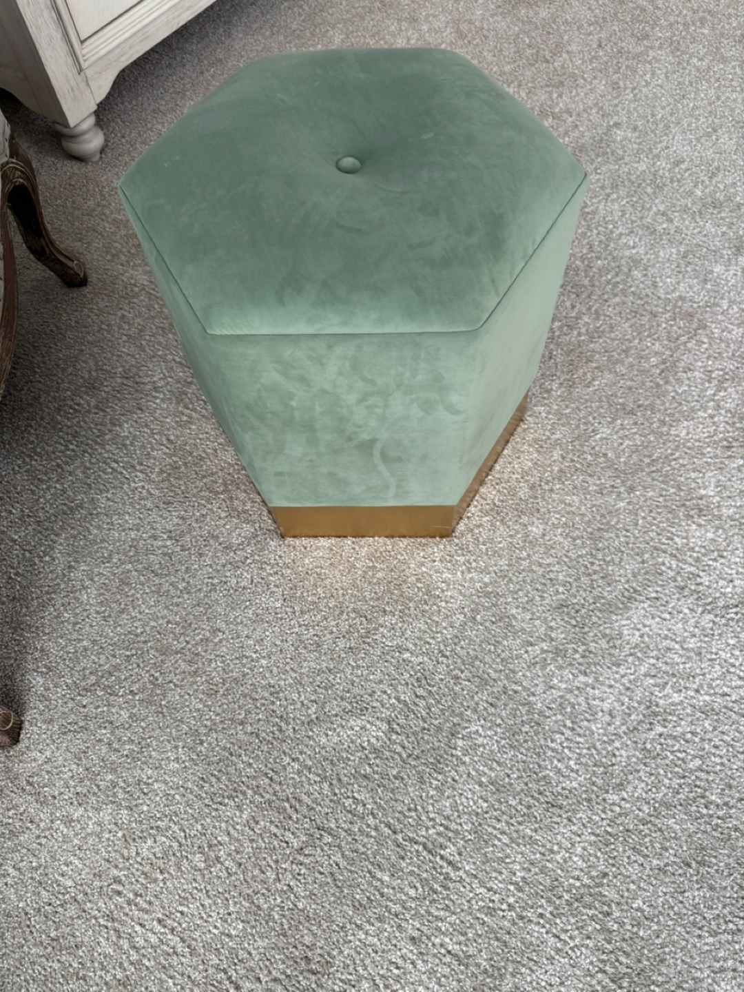 Hexagon Velvet Ottoman with Gold Base - photo 3
