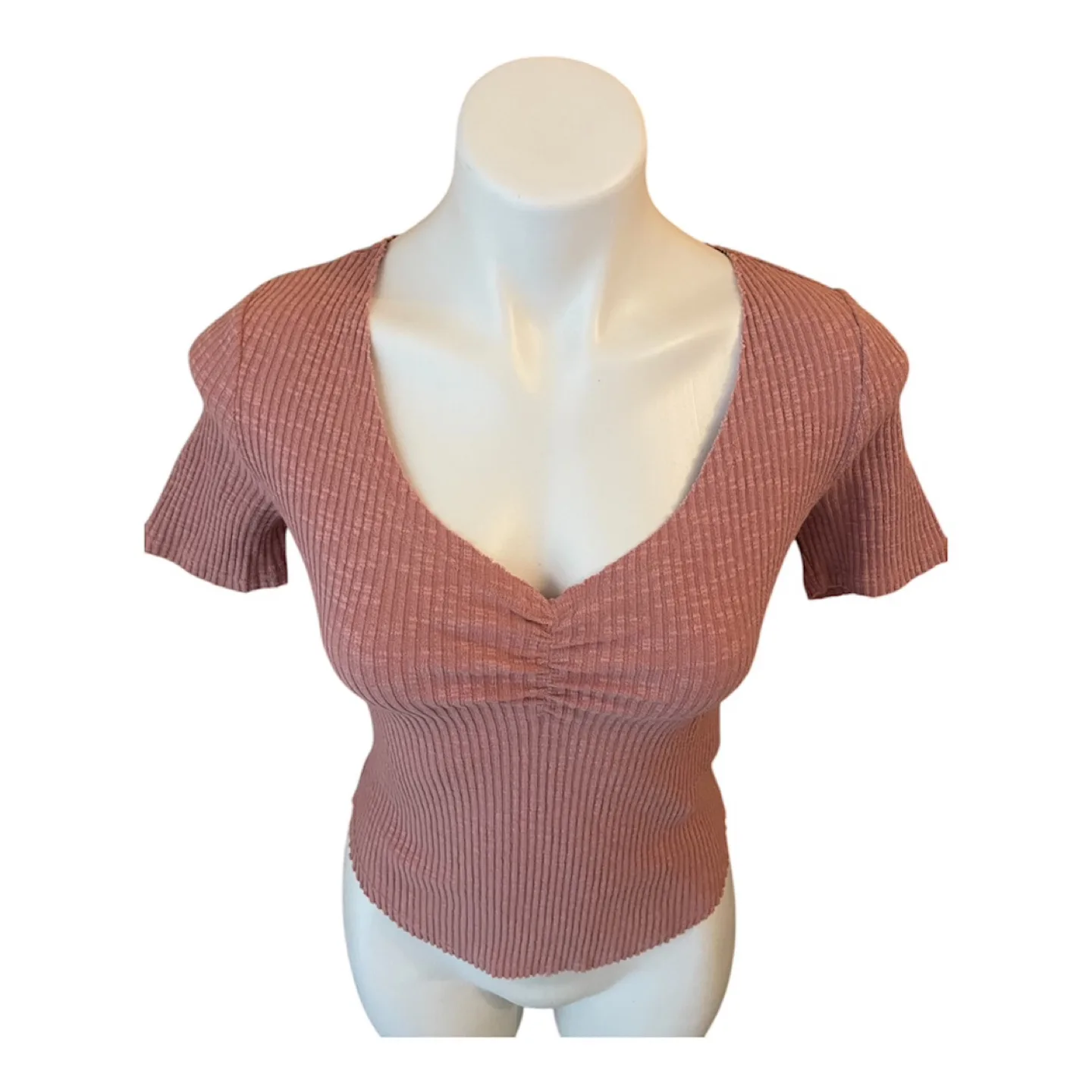 NWOT Dark Pink Ribbed Short Sleeve Bodycon Top Y2K image indicator(3)