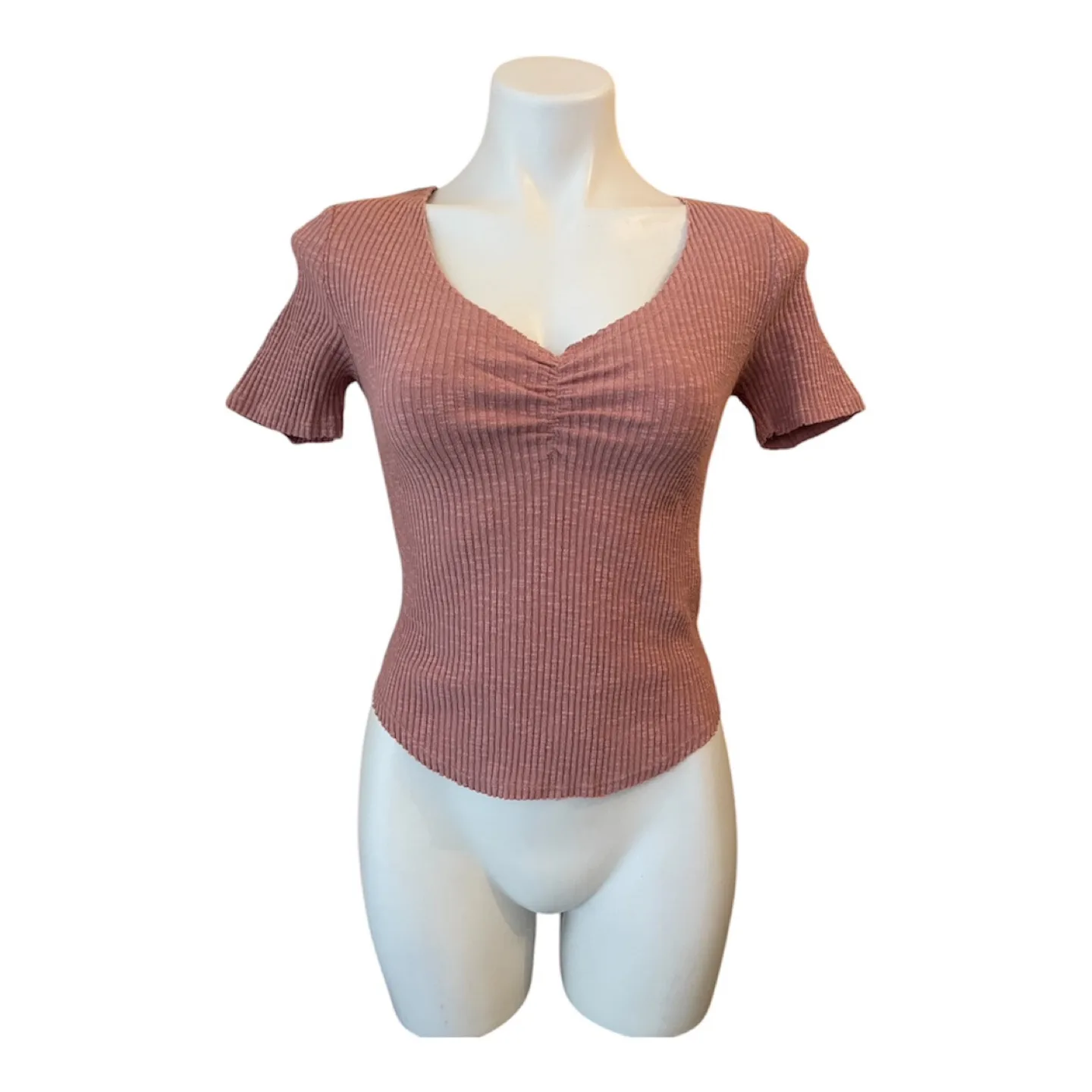 NWOT Dark Pink Ribbed Short Sleeve Bodycon Top Y2K image indicator(2)