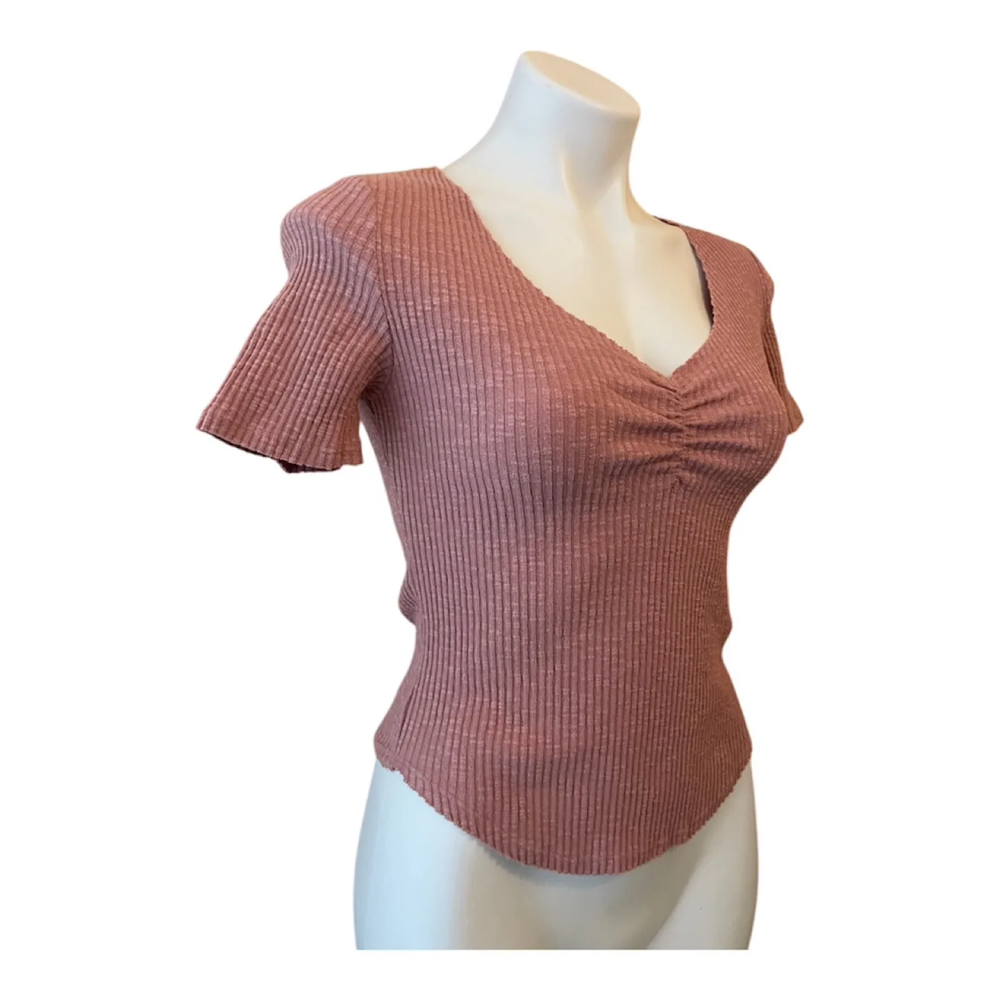 NWOT Dark Pink Ribbed Short Sleeve Bodycon Top Y2K image indicator(4)