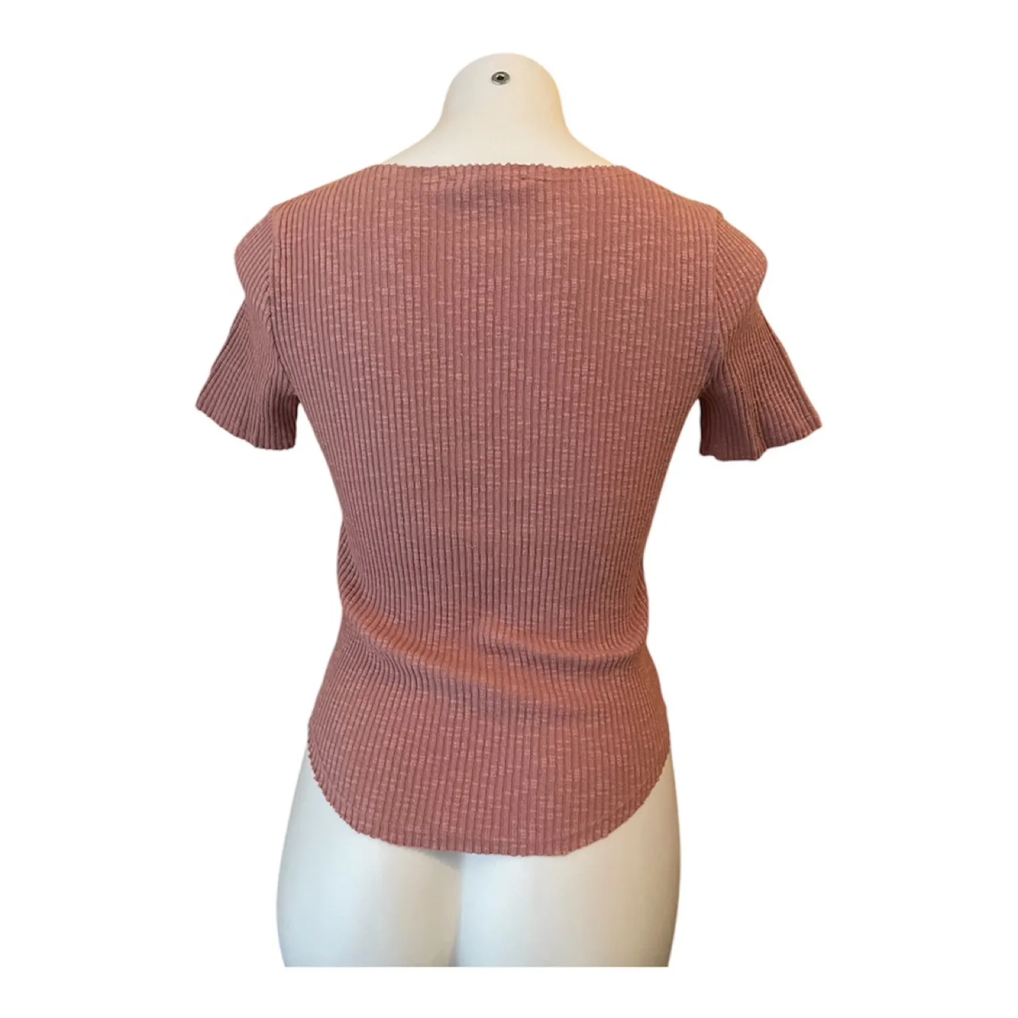 NWOT Dark Pink Ribbed Short Sleeve Bodycon Top Y2K image indicator(6)