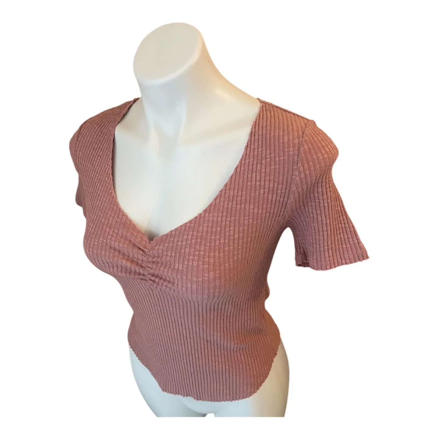 NWOT Dark Pink Ribbed Short Sleeve Bodycon Top Y2K image indicator(9)