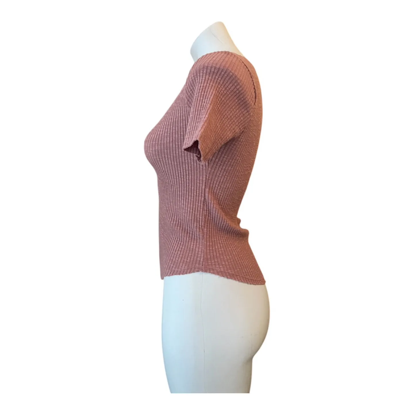 NWOT Dark Pink Ribbed Short Sleeve Bodycon Top Y2K image indicator(8)