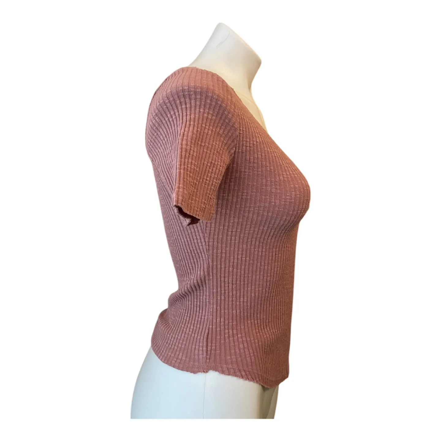 NWOT Dark Pink Ribbed Short Sleeve Bodycon Top Y2K image indicator(7)