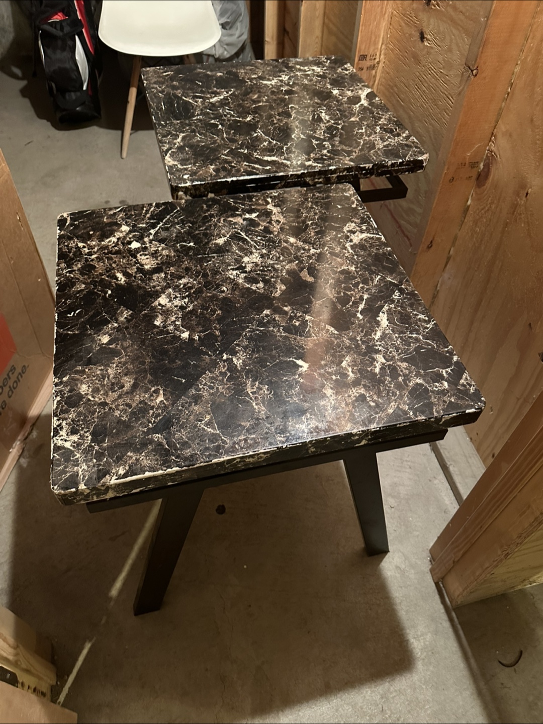 Pair of Black Fake Marble Accent Tables