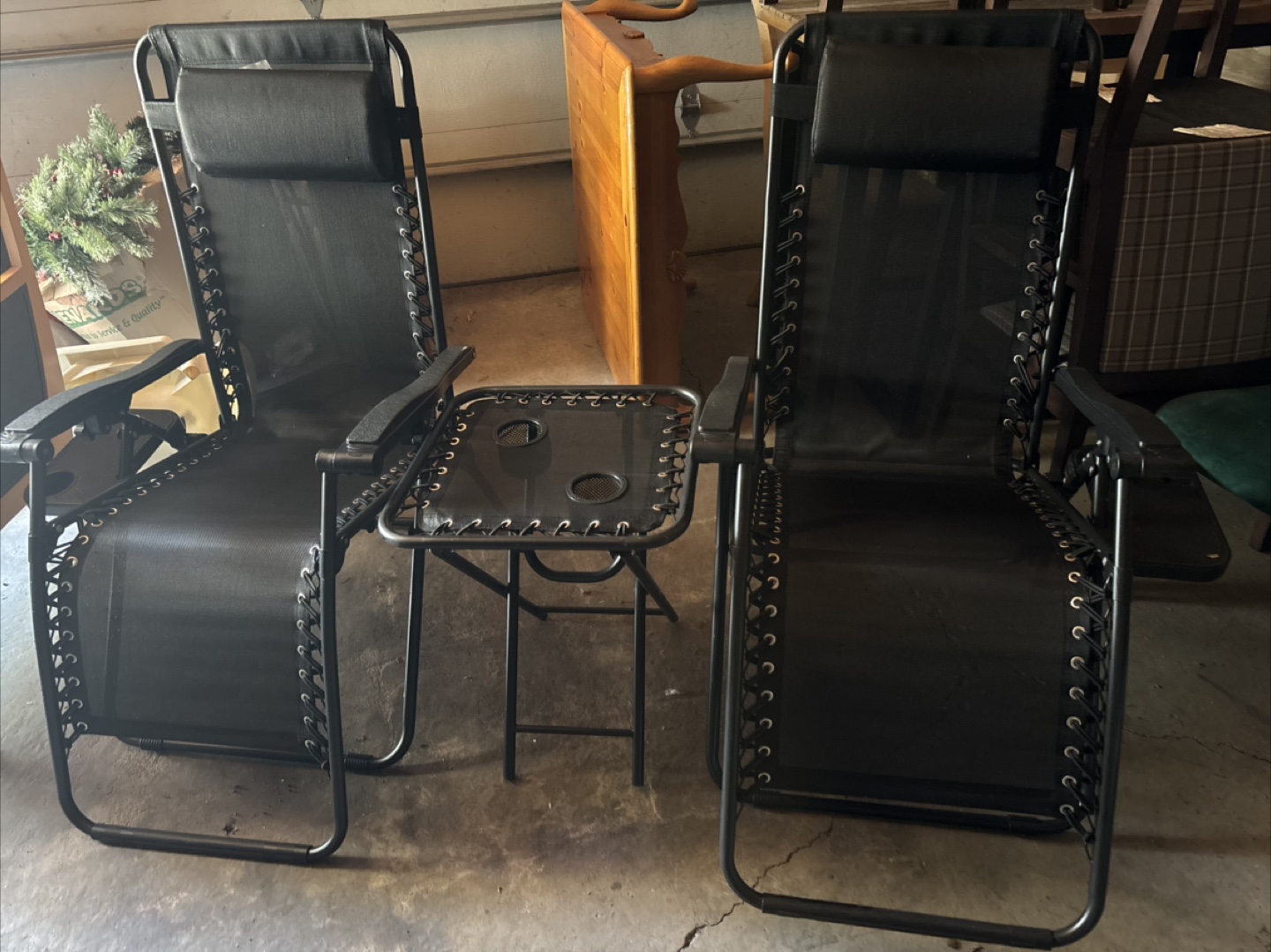 Pair of Zero Gravity Chairs with Side Table . $40 firm