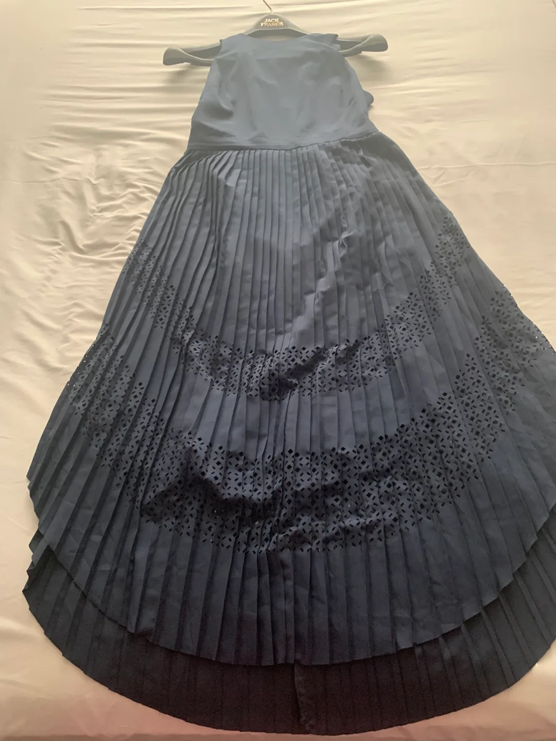 Banana Republic - Navy Blue Pleated Eyelet Midi Dress image indicator(3)