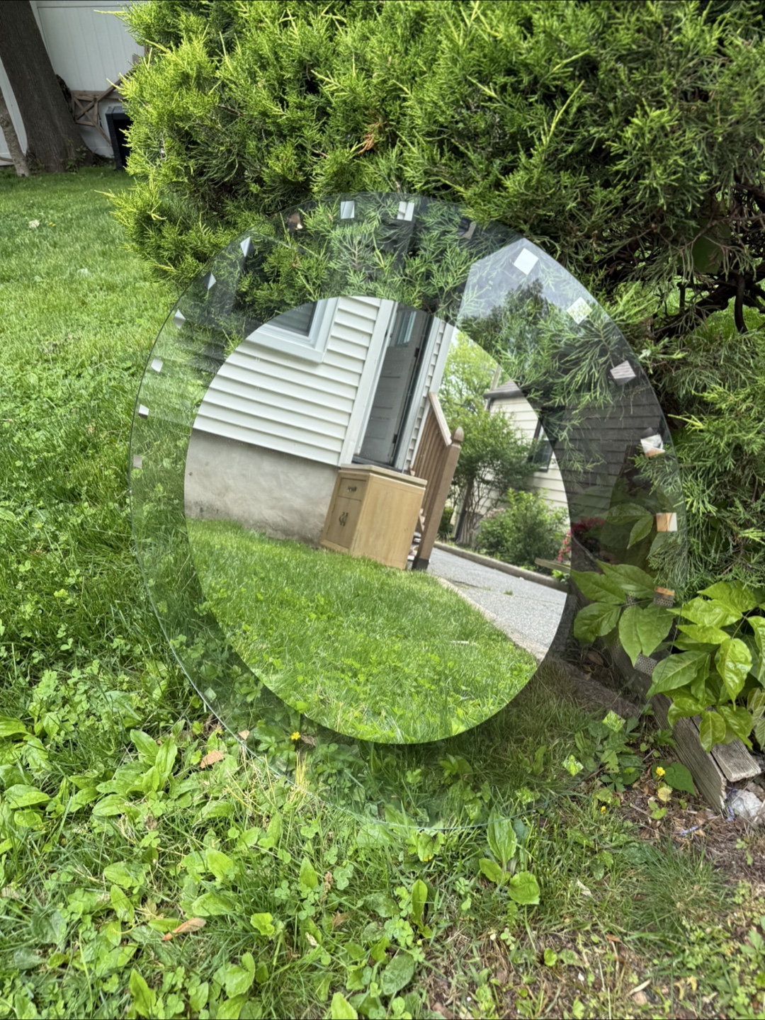 Large Round Glass Mirror with Black Accents - photo 2