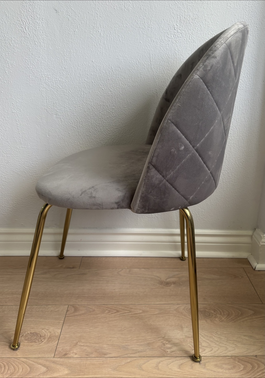 Pair of Grey Velvet Dining Chairs with Gold Legs - photo 2