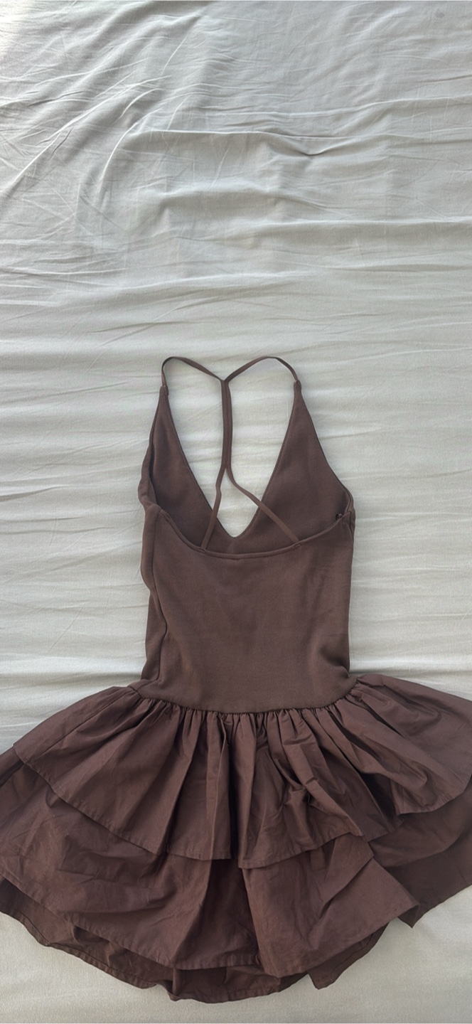 Zara Brown Tiered Mini Dress Size M - photo 3