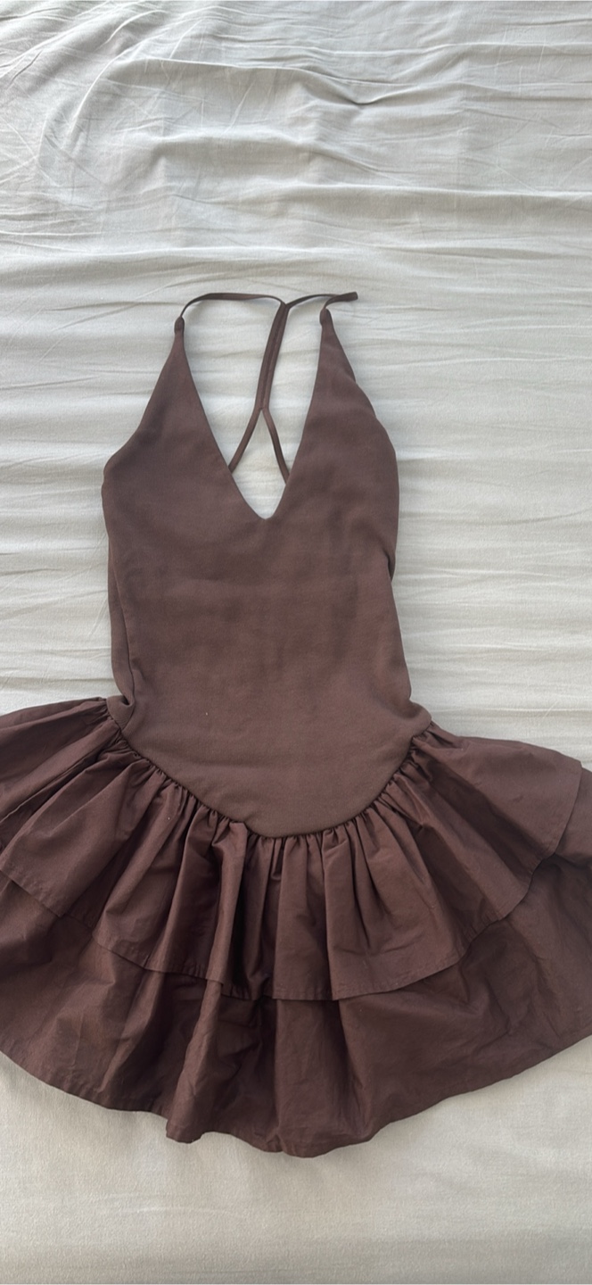 Zara Brown Tiered Mini Dress Size M