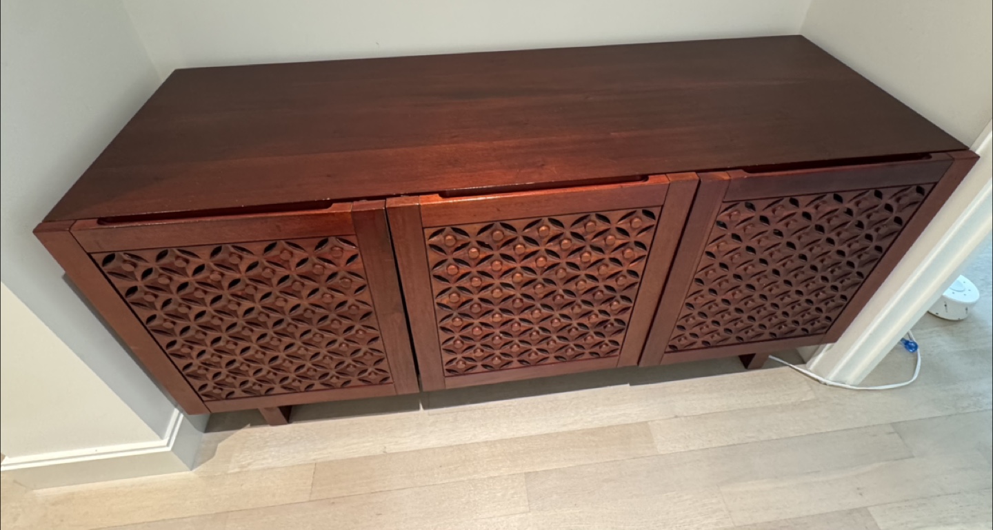 Mid-Century Modern Wooden Cabinet with Intricate Carving - photo 3