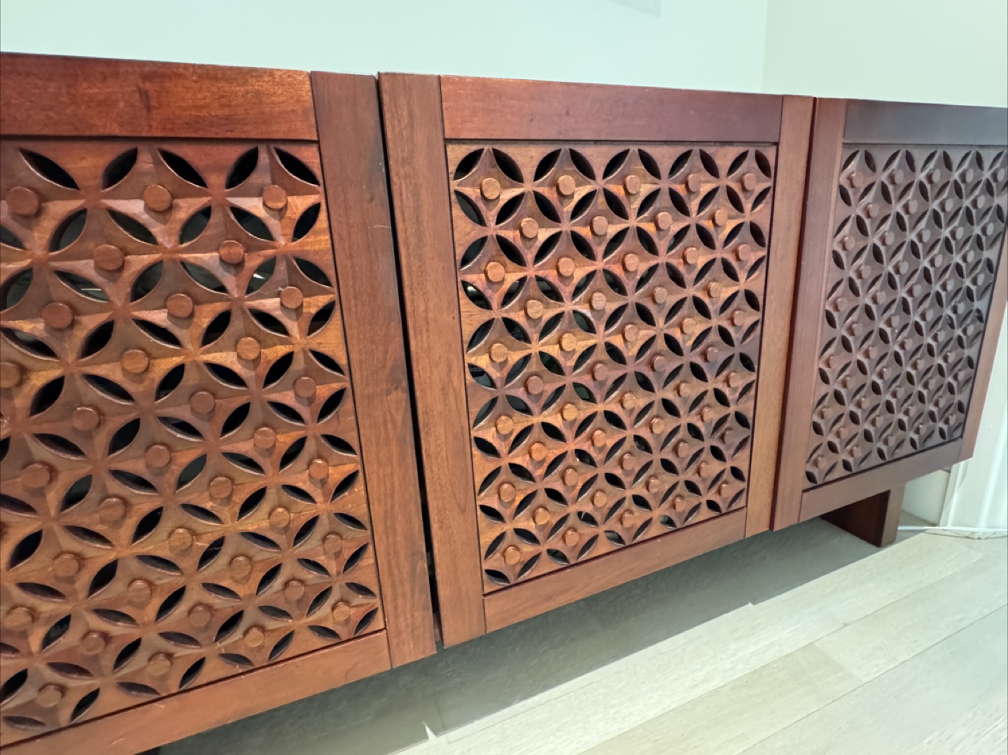 Mid-Century Modern Wooden Cabinet with Intricate Carving - photo 2