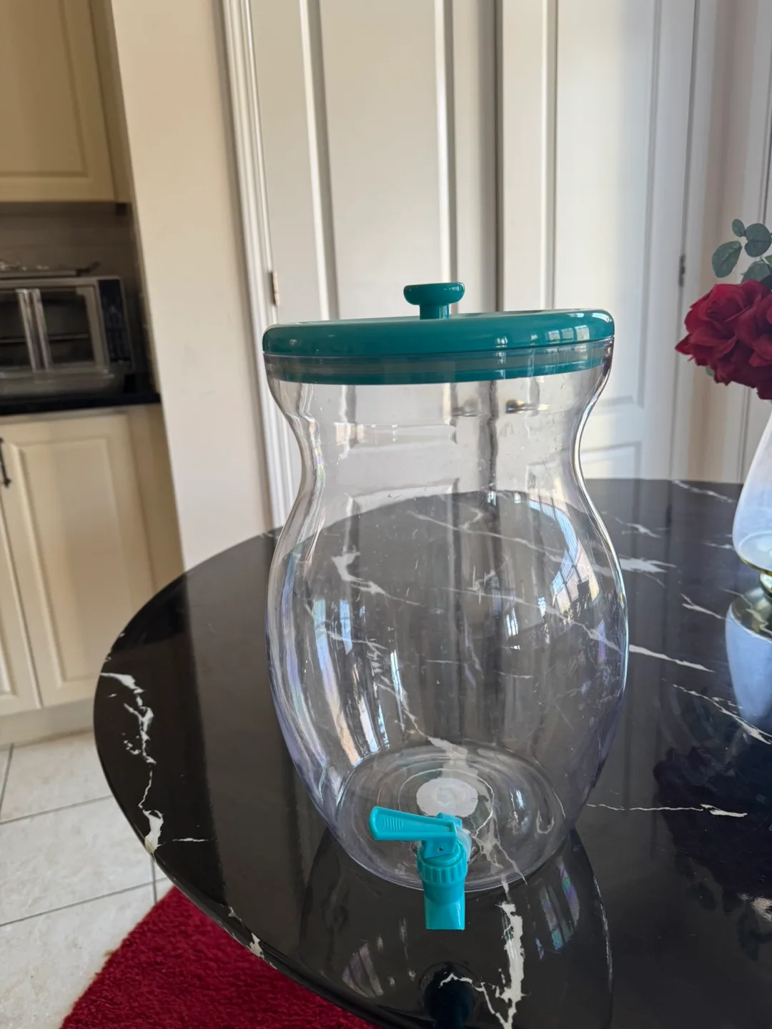 Clear Beverage Dispenser with Teal Lid and Spout thumbnail