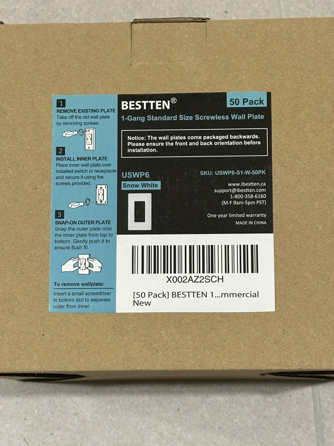 50 Pack BESTTEN 1-Gang Standard Size