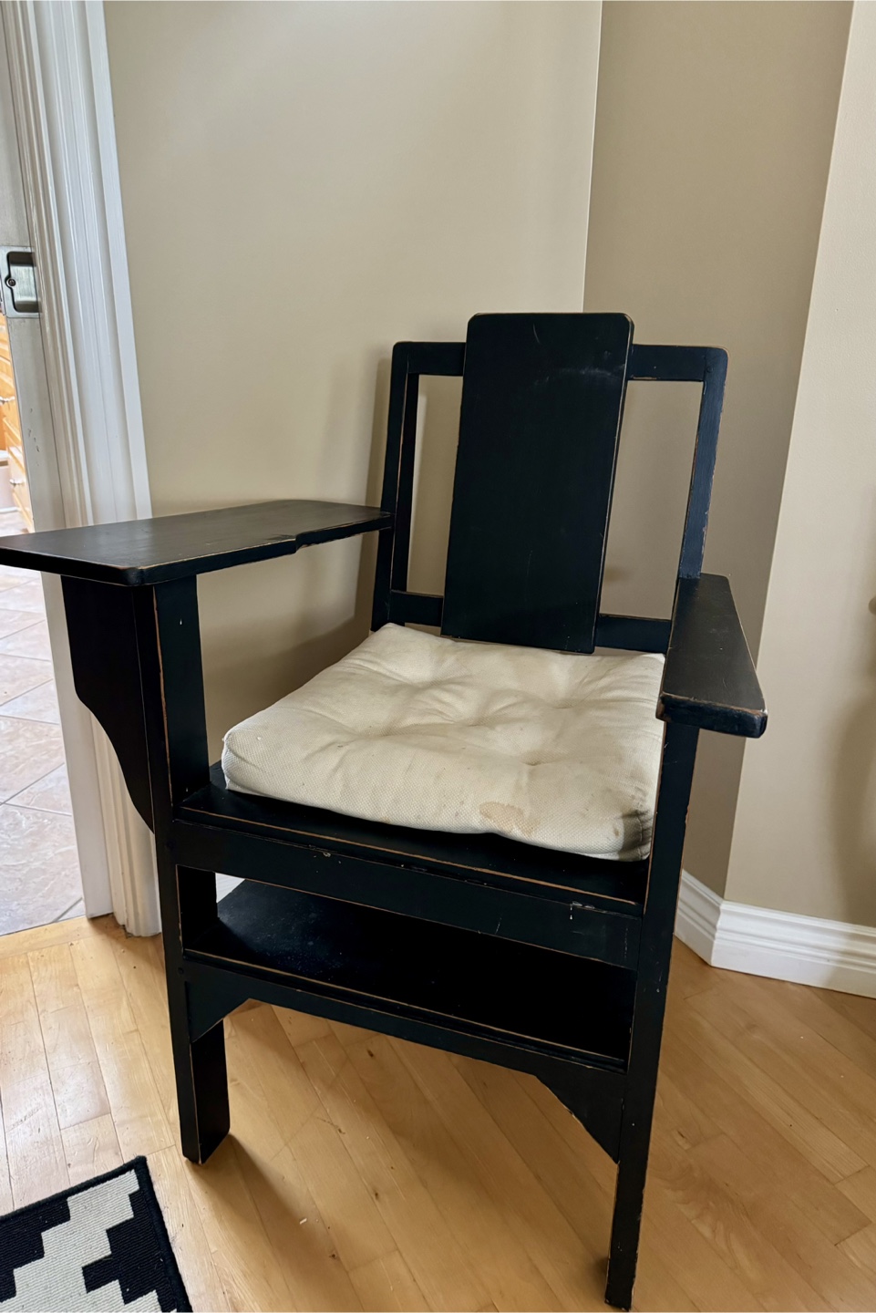 Vintage Black Writing Chair with Shelf