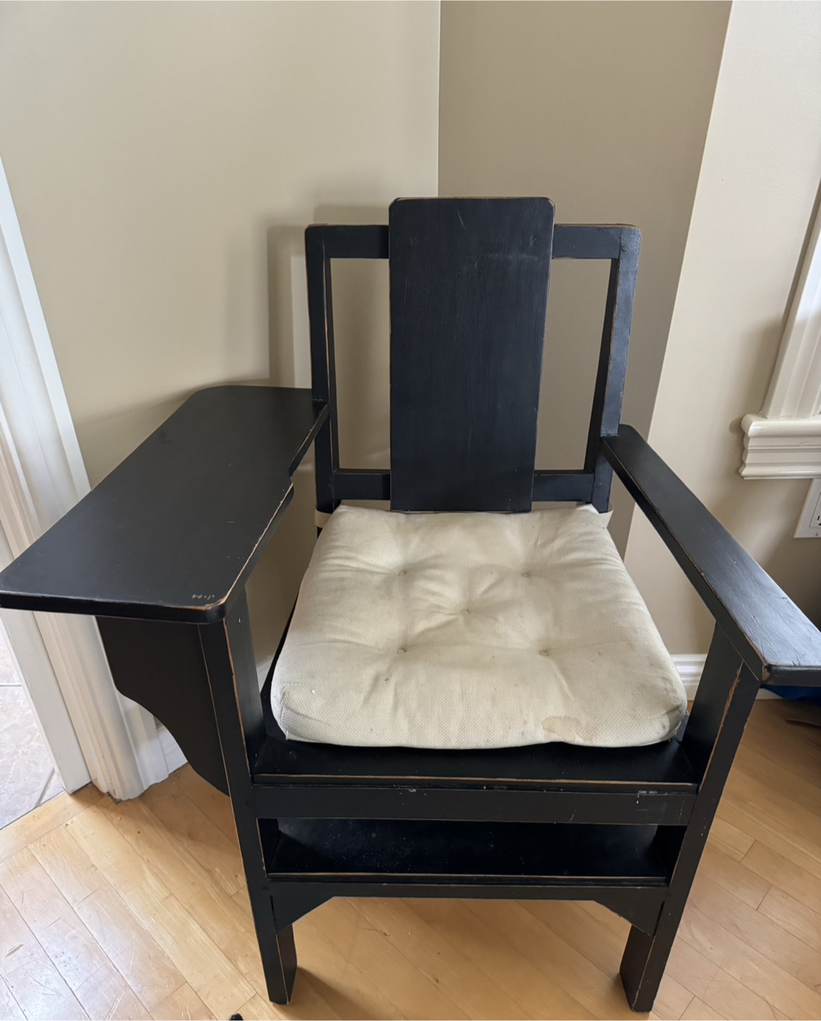 Vintage Black Writing Chair with Shelf - photo 2