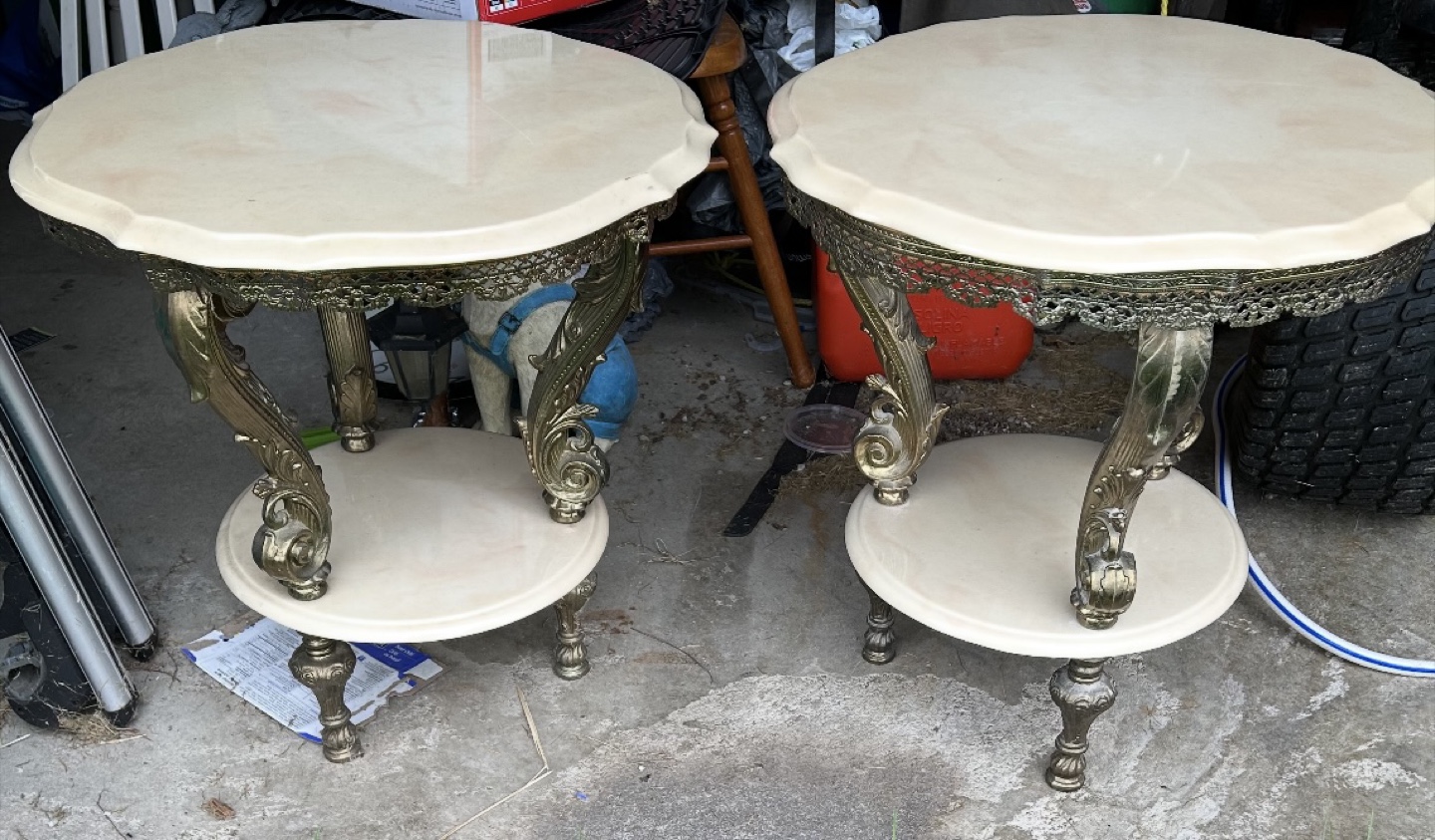 Pair of Vintage Marble Top Accent Tables