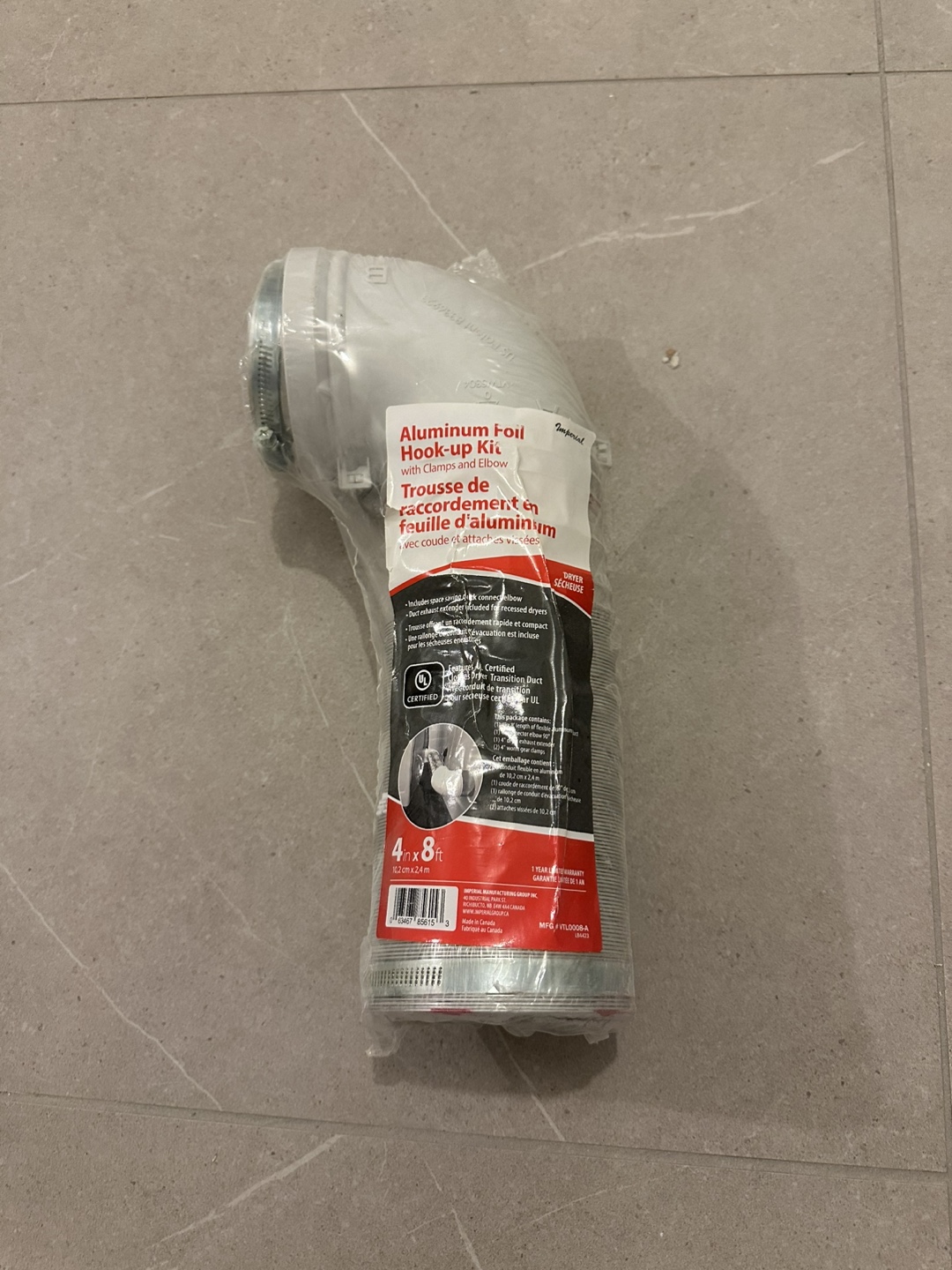 Imperial 4"x8' Aluminum Foil Dryer Vent Hook-up Kit