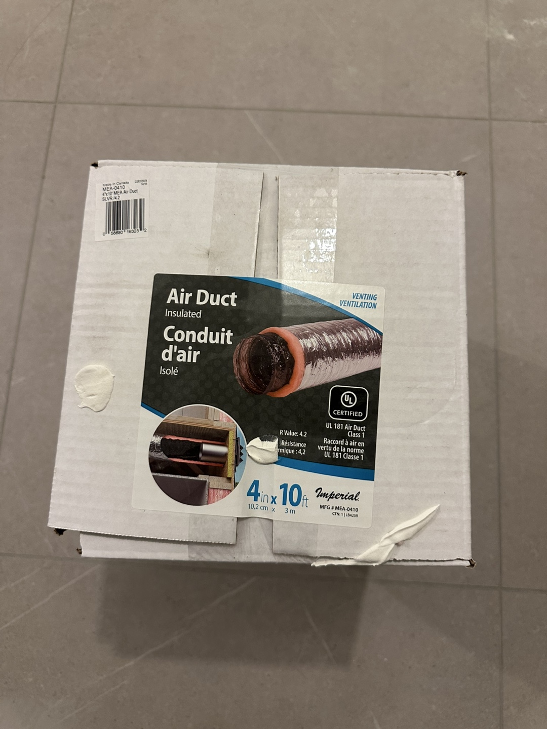 Imperial 4" x 10ft Insulated Air Duct