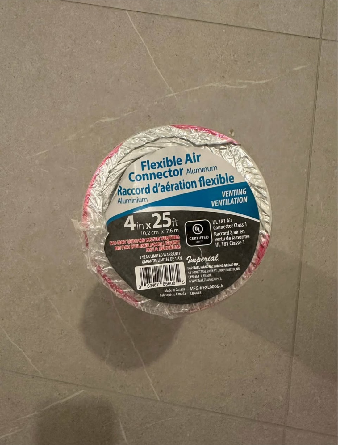 Imperial 4" x 25 ft Flexible Aluminum Air Connector