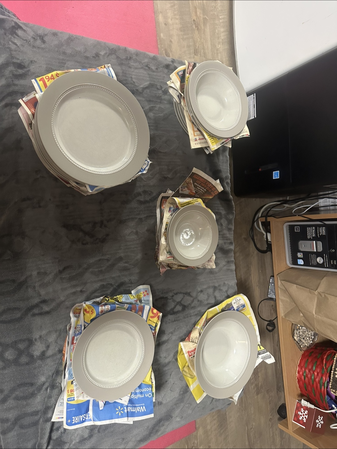 Set of Grey Dinner Plates and Bowls