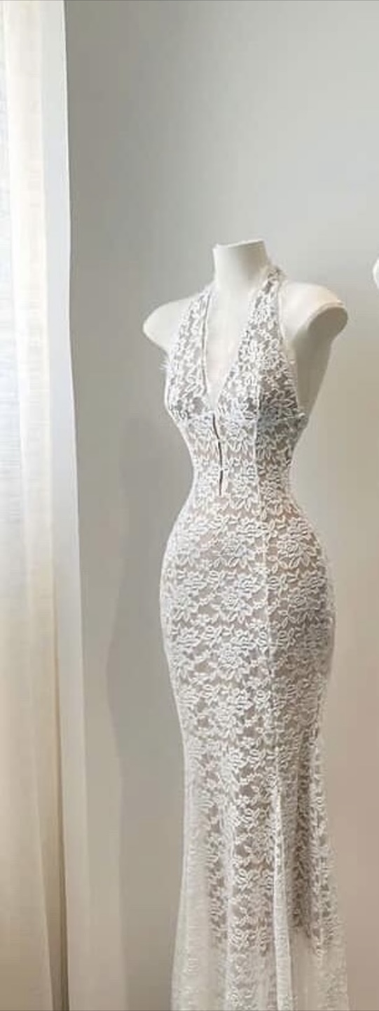 Stunning White Lace Halter Maxi Dress