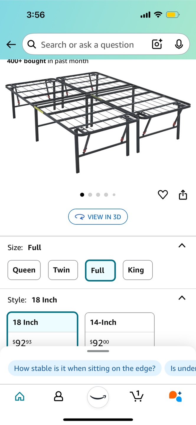 Full Size Metal Bed Frame - 18 Inch
