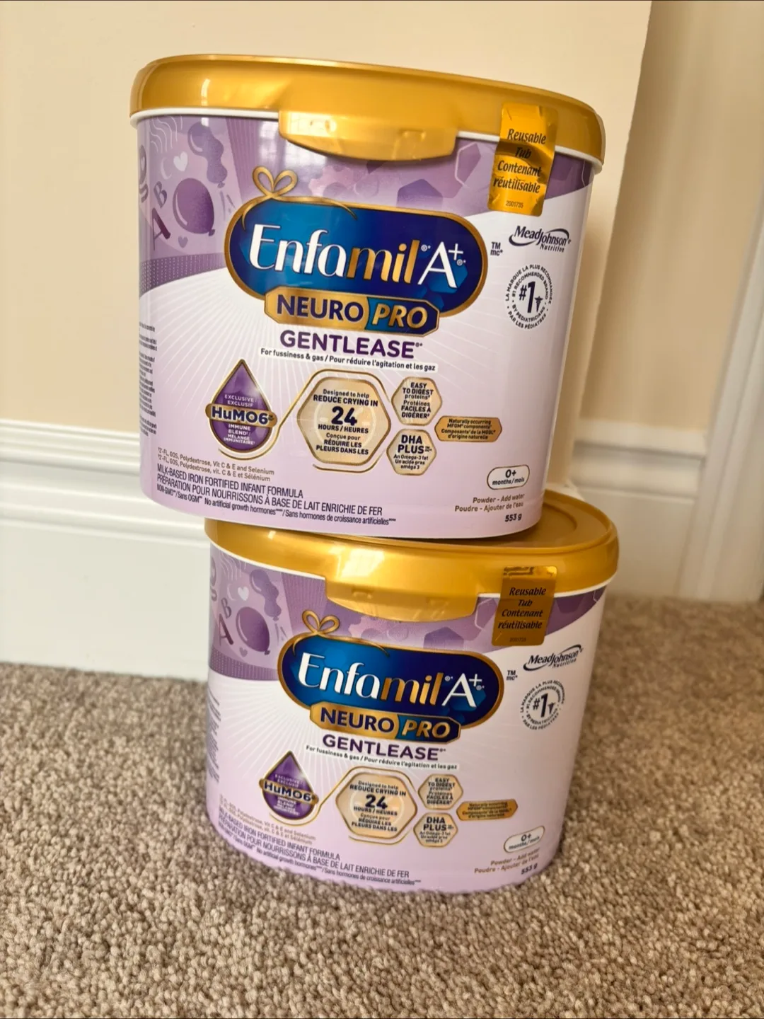 Two tubs of Enfamil A+ NeuroPro Gentlease Infant Formula image indicator(8)
