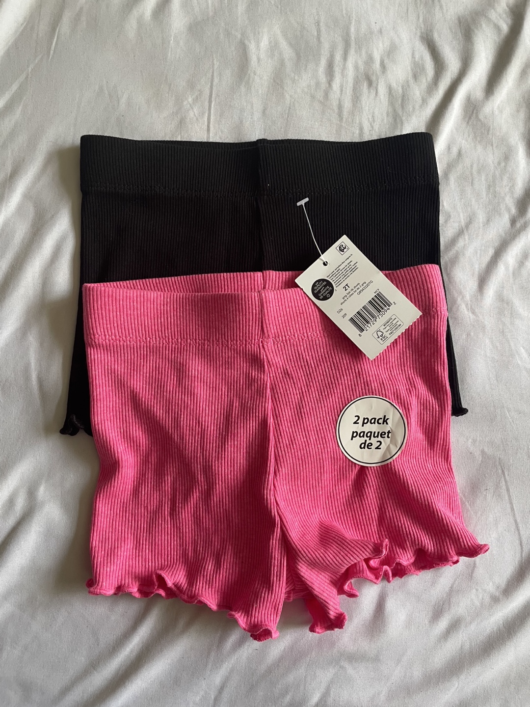 Girls 2 Pack Ribbed Shorts - Black & Pink
