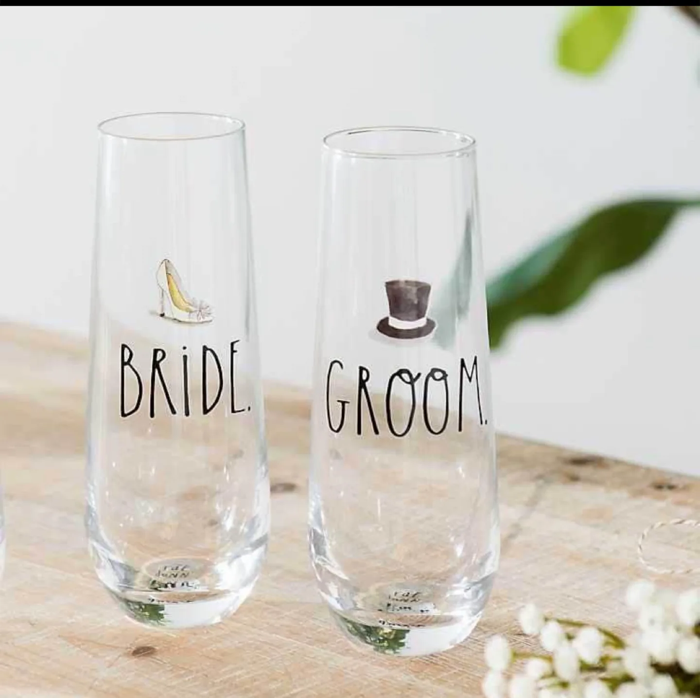 Rae Dunn Stemless Bride and Groom Flutes, Set of 2 image indicator(3)