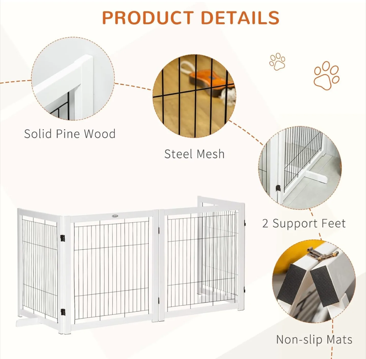 PawHut 4-Panel Foldable Pet Gate - White image indicator(8)