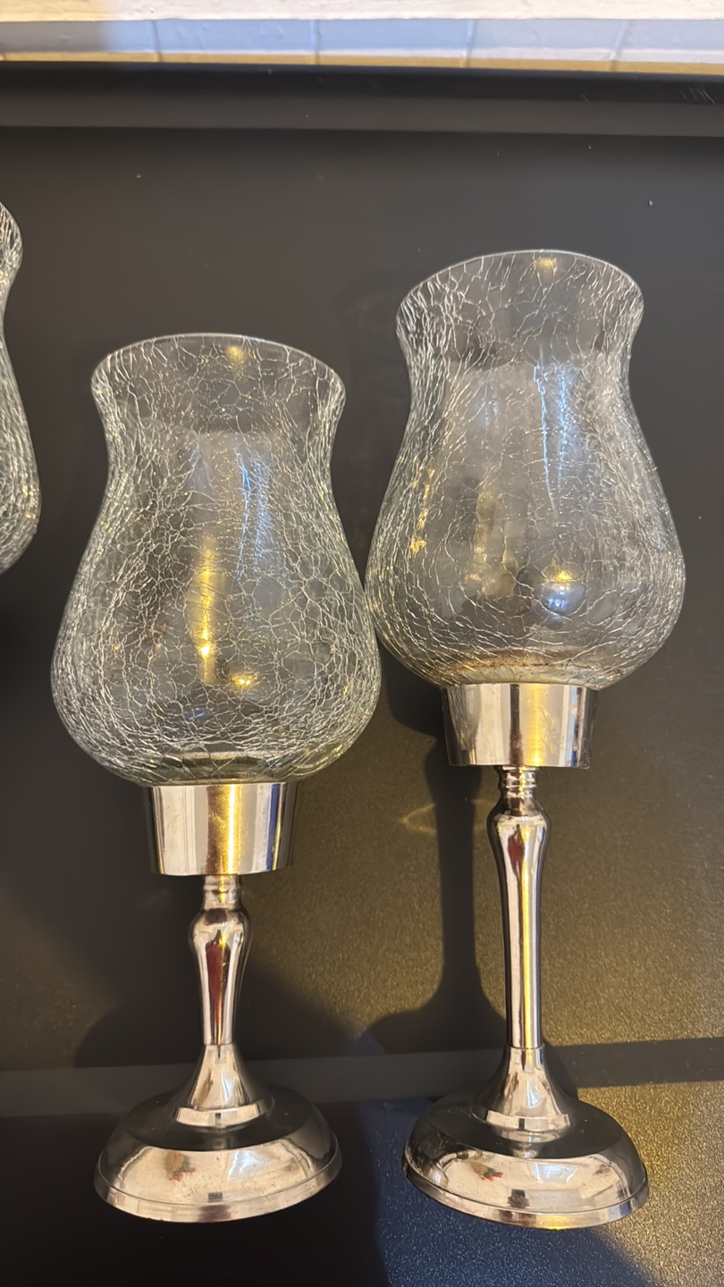 Set of Three Crackle Glass Candle Holders - photo 4