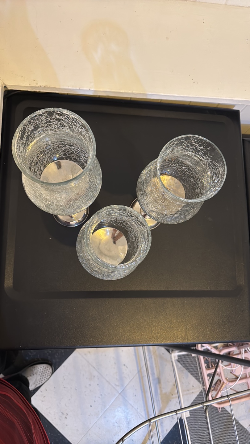 Set of Three Crackle Glass Candle Holders - photo 5