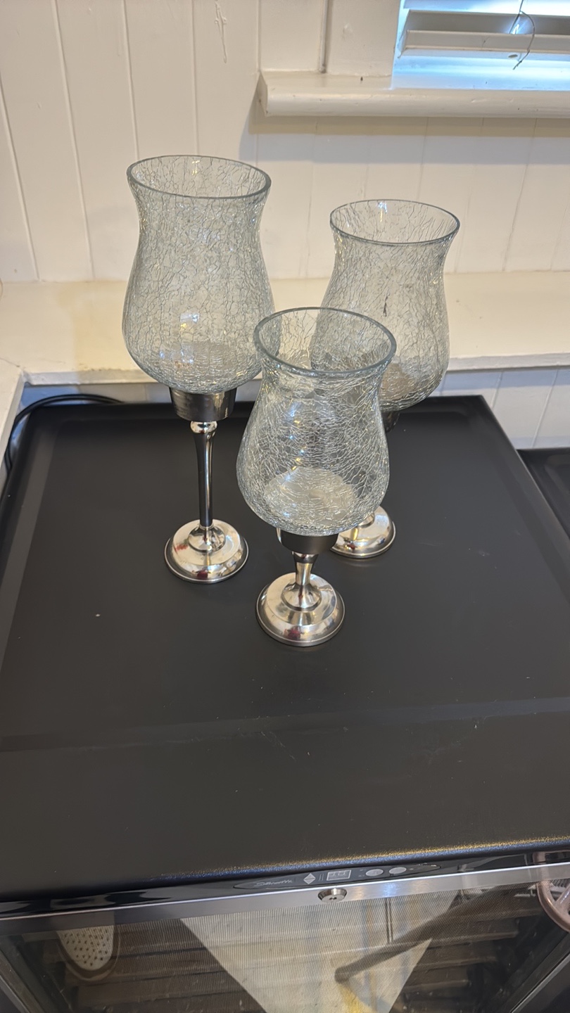 Set of Three Crackle Glass Candle Holders - photo 2