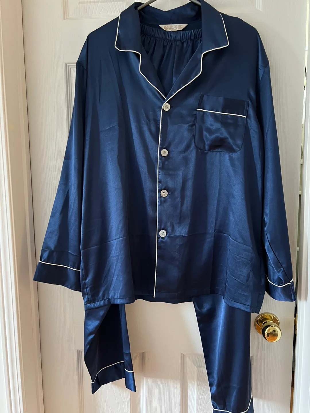 Men's Navy Blue Satin Pajama Set thumbnail