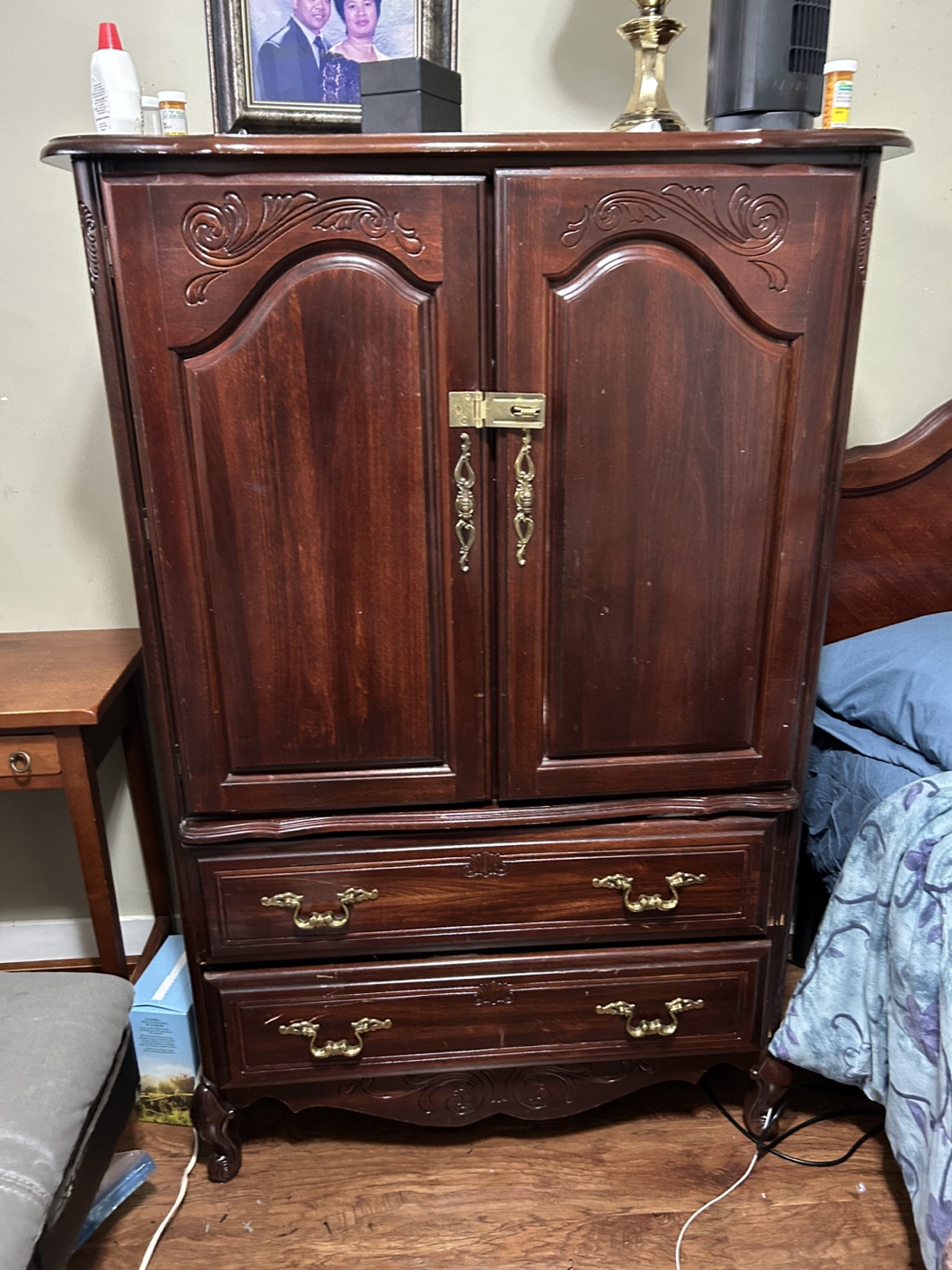 Vintage Wooden Armoire with Two Drawers