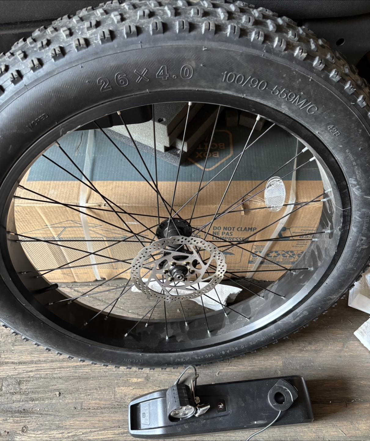 26” Fat Tire Ebike Wheel with Battery and Light