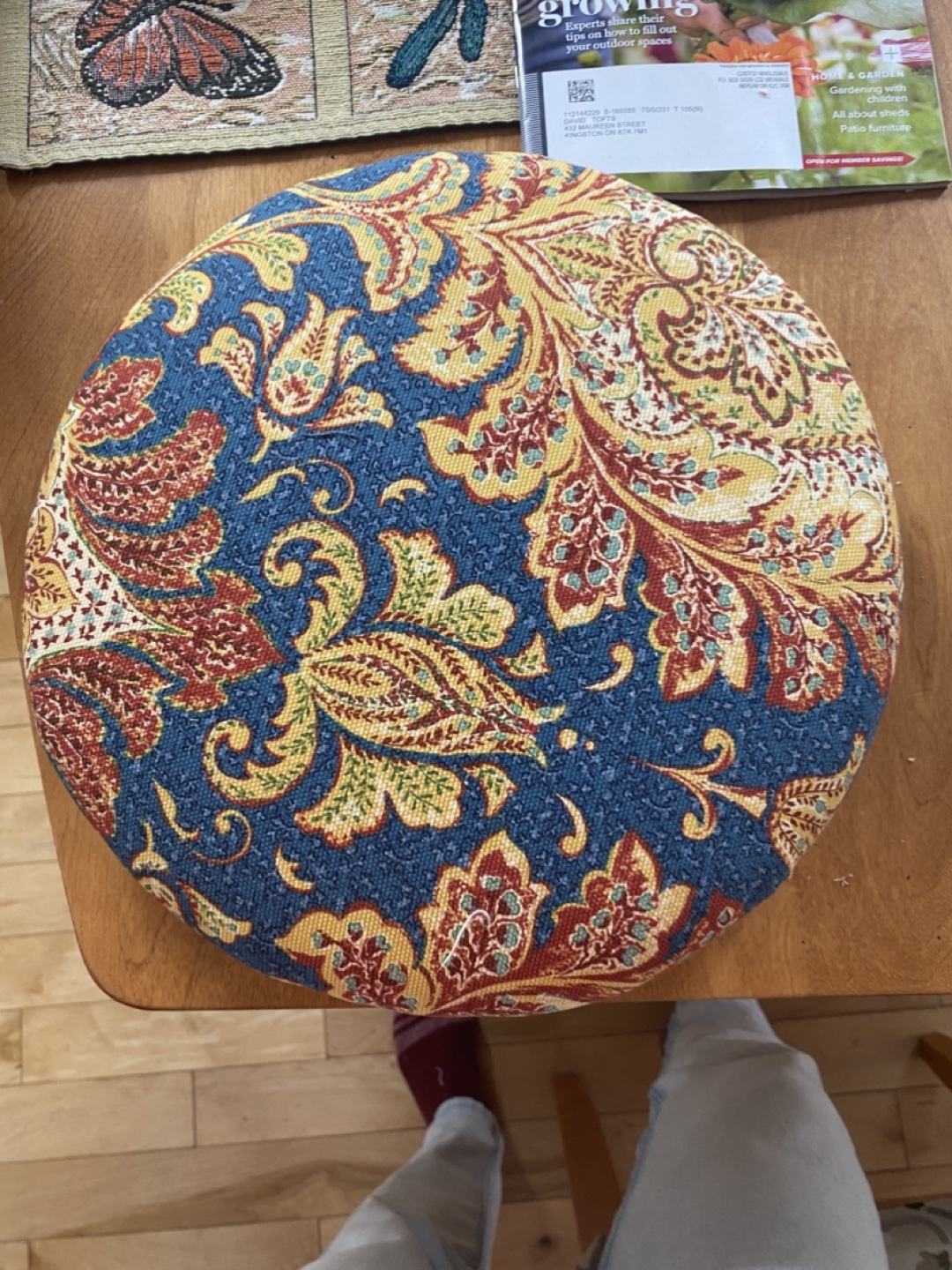 Pair of Painted Stools with Floral Seat Cushions - photo 2