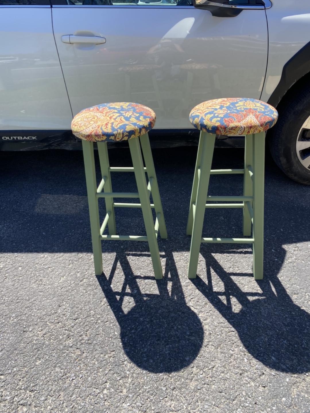 Pair of Painted Stools with Floral Seat Cushions