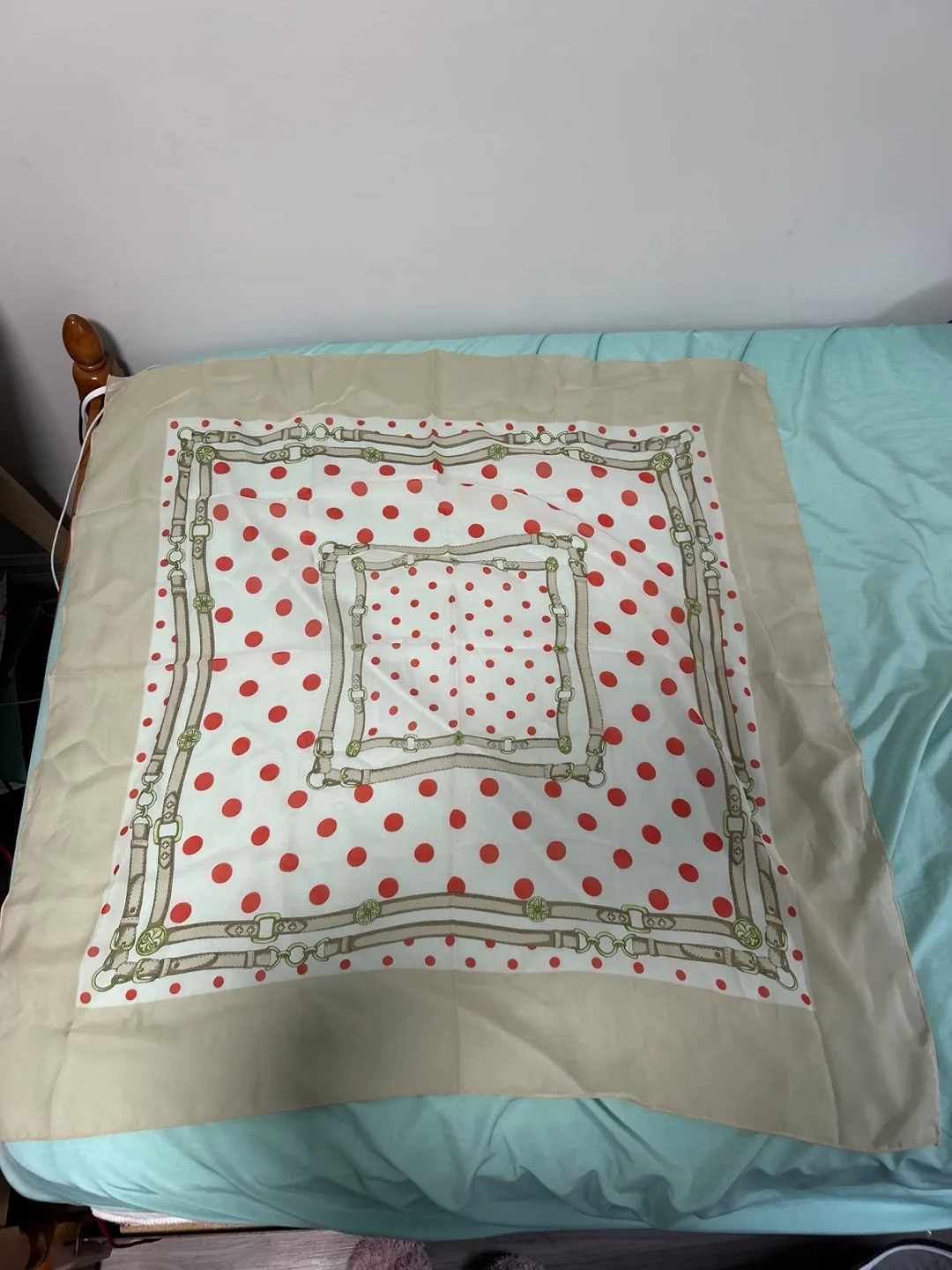 Two Vintage Scarves, Red and Beige Polka Dots with Belt Design image indicator(2)