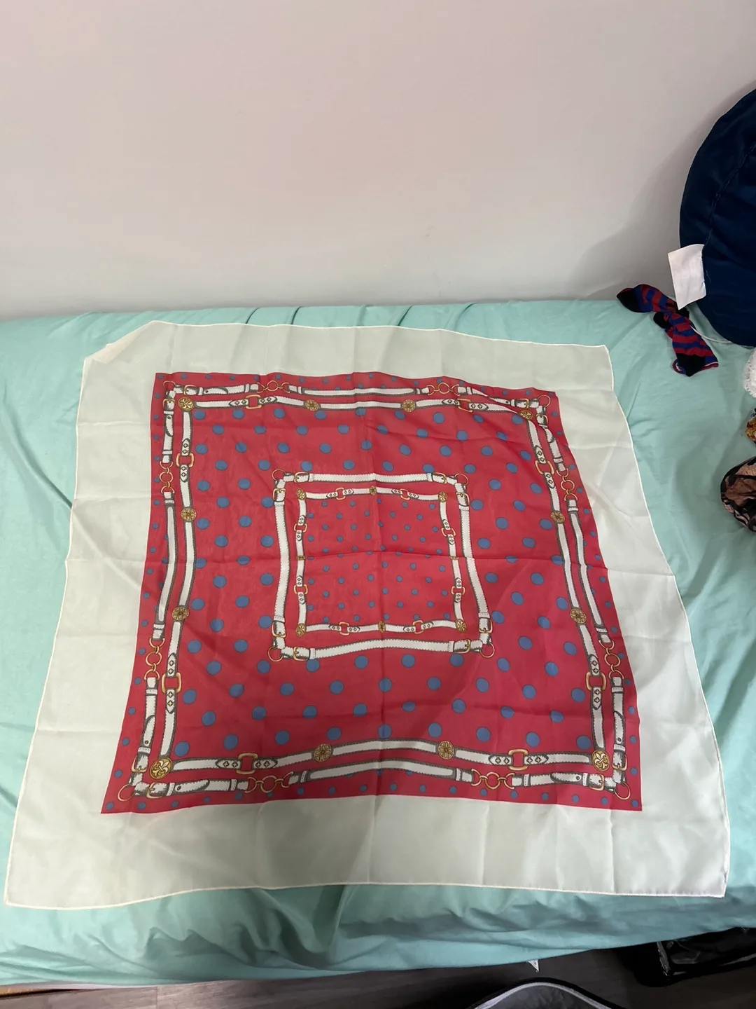 Two Vintage Scarves, Red and Beige Polka Dots with Belt Design image indicator(3)