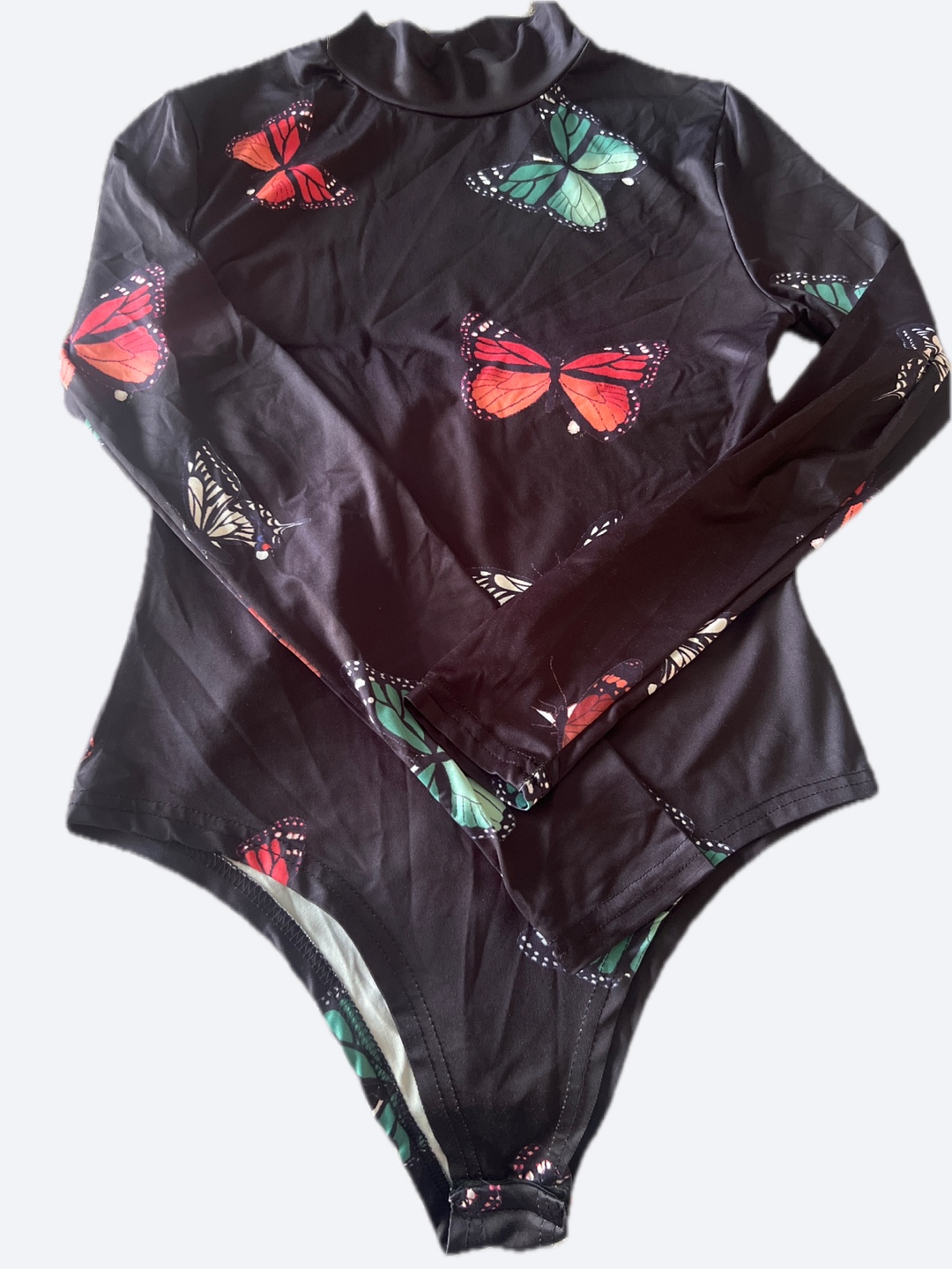 Black Butterfly Print Bodysuit