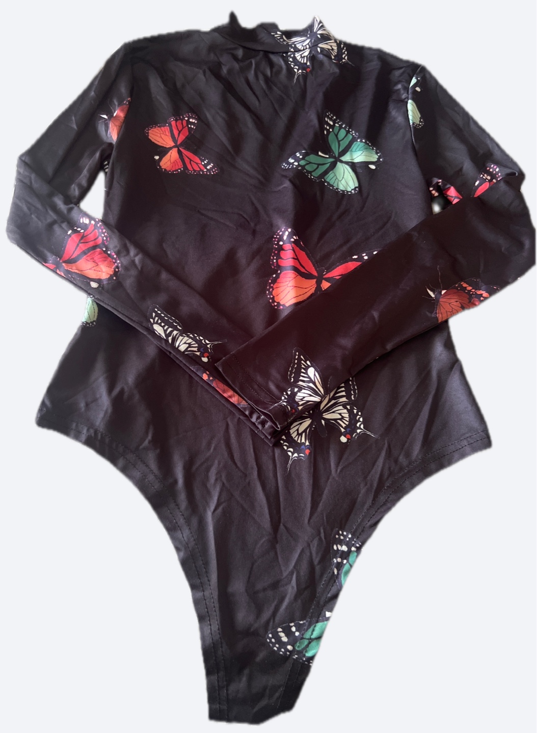 Black Butterfly Print Bodysuit - photo 2