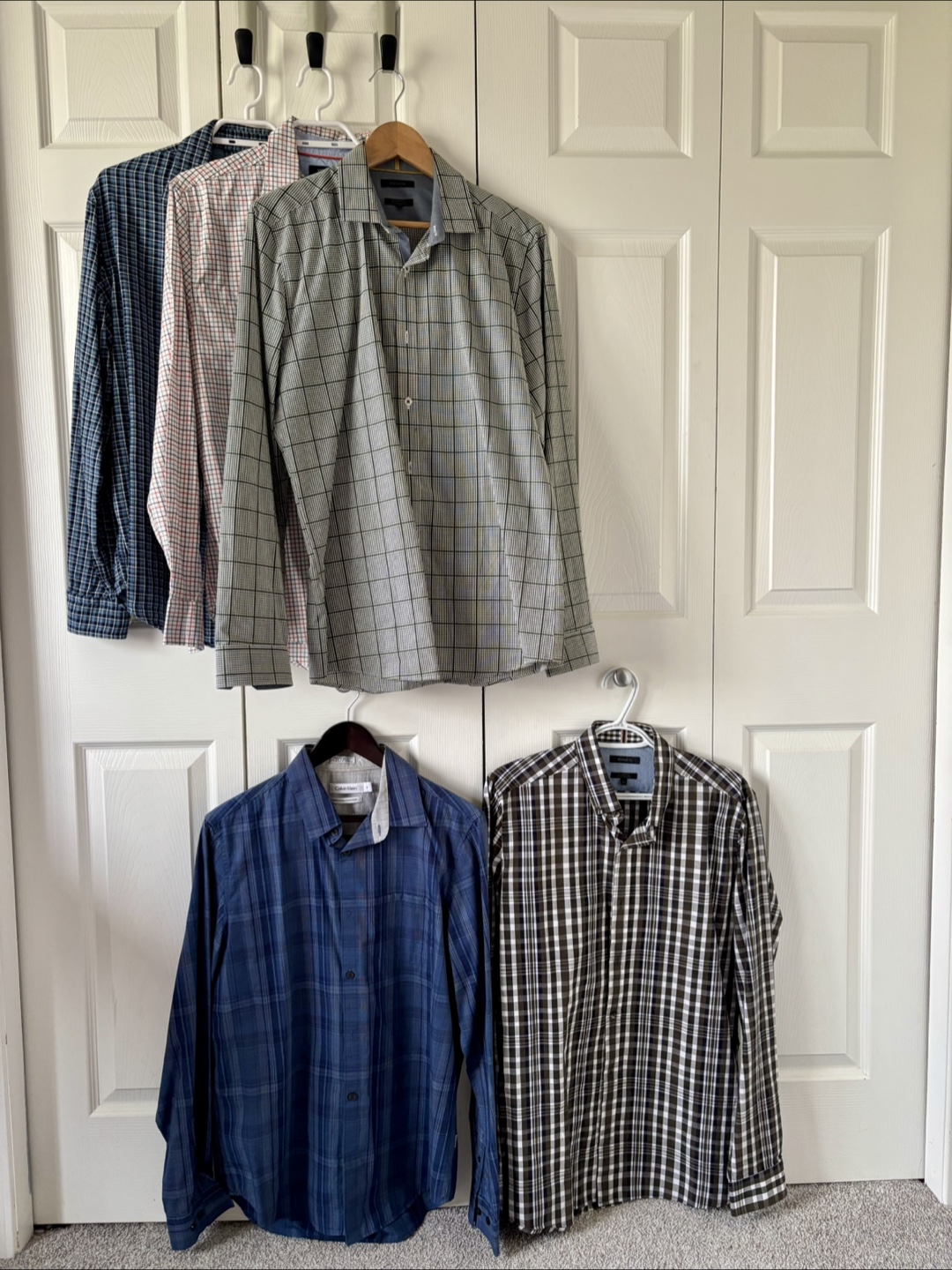 Five Men's Long-Sleeve Plaid Dress Shirts - Bundle